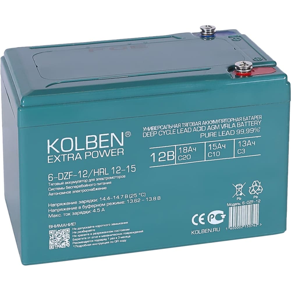 Аккумулятор тяговый KOLBEN 6-DZF-12 12В 14Ач C5 151x100x99 мм 6-DZF-12_HRL-12-15
