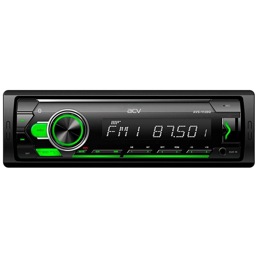 Автомагнитола ACV 1din, зеленая, Bluetooth/USB/AUX/SD/FM, 4х50 AVS-912BG