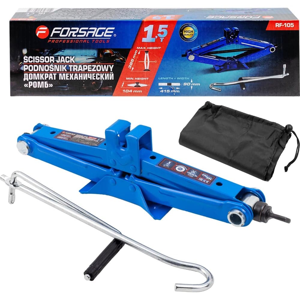 Домкрат механический Forsage ромб 1.5т (h min 104мм, h max 385мм, L-415мм) F-RF-105(59253)