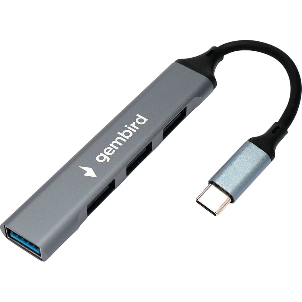 Разветвитель Gembird USB3.0/2.0, USB3.0, 3xUSB2.0, кабель Type-C 10см, алюминий, пакет, UHB-C202