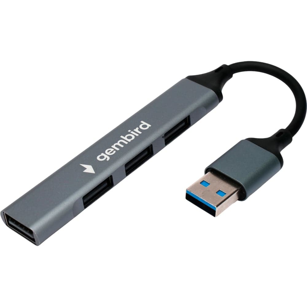 Разветвитель Gembird USB2.0, 4xUSB2.0, кабель USB 10см, алюминий, пакет, UHB-C203