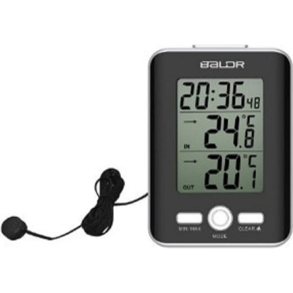 Цифровой термометр BALDR с часами и проводным датчиком температуры B0129ST2C-BLACK