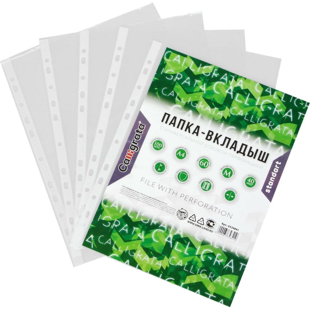 Вертикальный файл-вкладыш Calligrata А4, 40 мкм, матовый, 100 шт 6534841