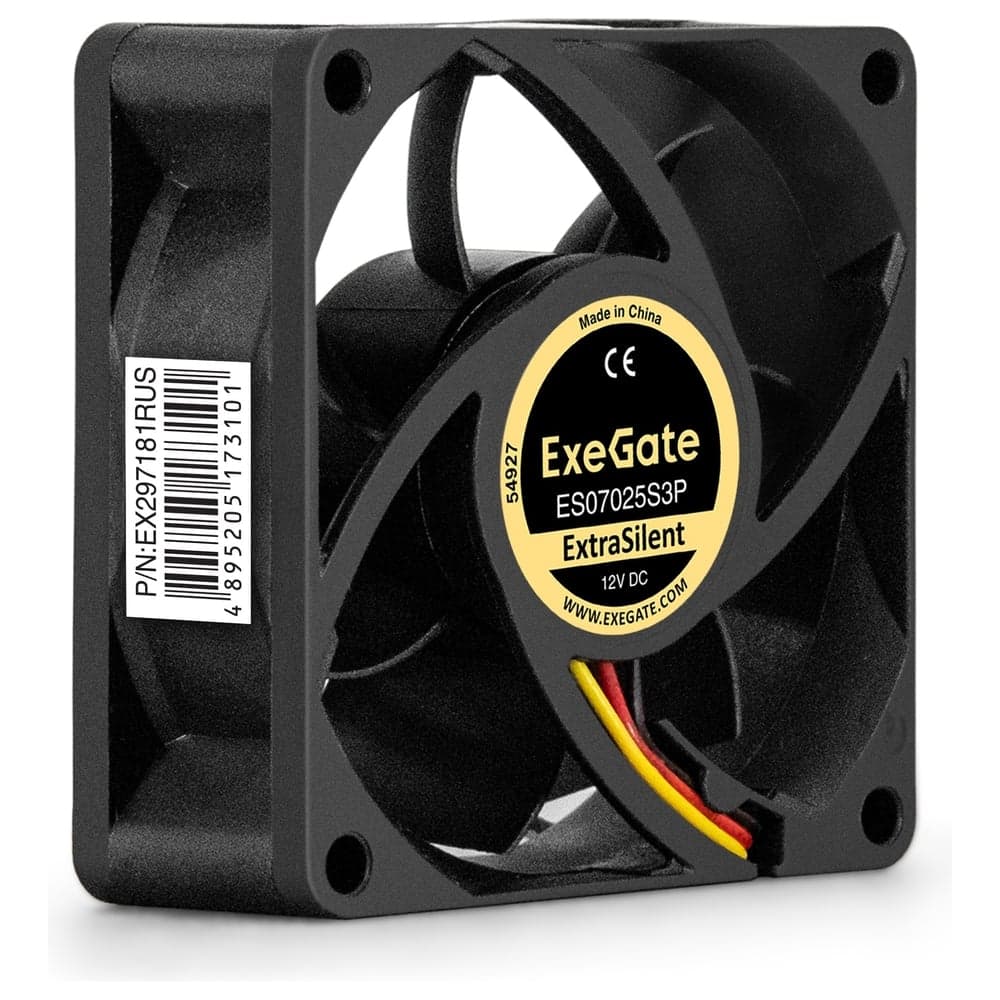Вентилятор ExeGate ExtraSilent ES07025S3P 12В DC, 70x70x25 мм, Sleeve bearing подшипник скольжения, 3pin, 2300RPM, 25dBA 297181