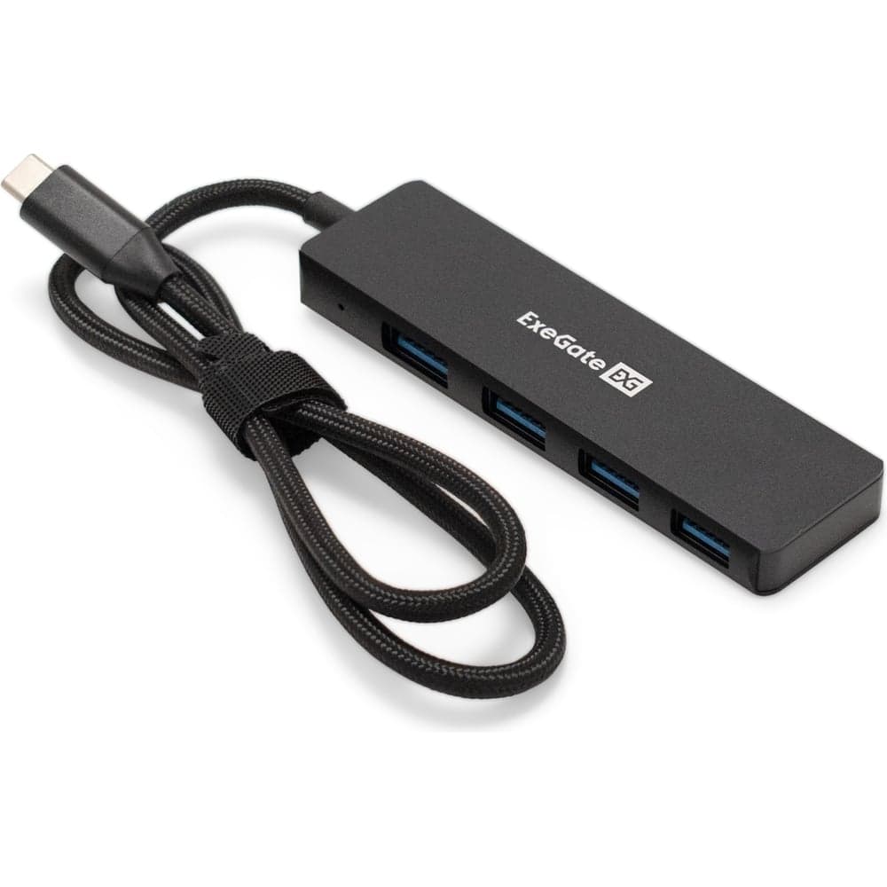 USB-Хаб концентратор ExeGate 4-в-1 DUB-4C/3 кабель-адаптер USB Type C - 4xUSB3.0, Plug Play, черный 297631