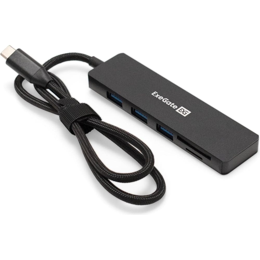 Док-станция ExeGate 4-в-1 DUB-2213C/CR кабель-адаптер USB Type-C -- 2xUSB2.0+ 1xUSB3.0+Card Reader, Plug Play, черный 297632