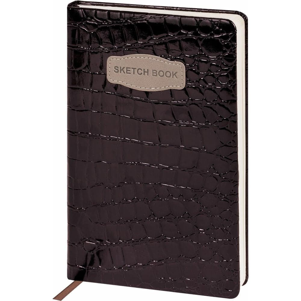 Скетчбук BRAUBERG слоновая кость, 140 г/м, 130х210 мм, 80 л, кожзам, резинка, CROCO коричневый, 116471