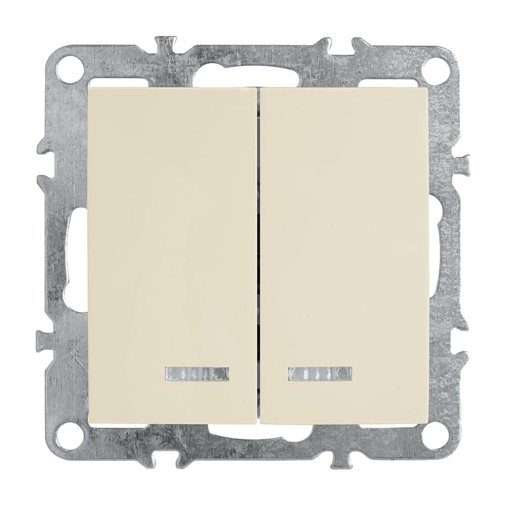 2-клавишный выключатель STEKKER с индикатором, механизм, PSW10-9102-02, 250В, 10А, серия Эрна, слоновая кость 39321