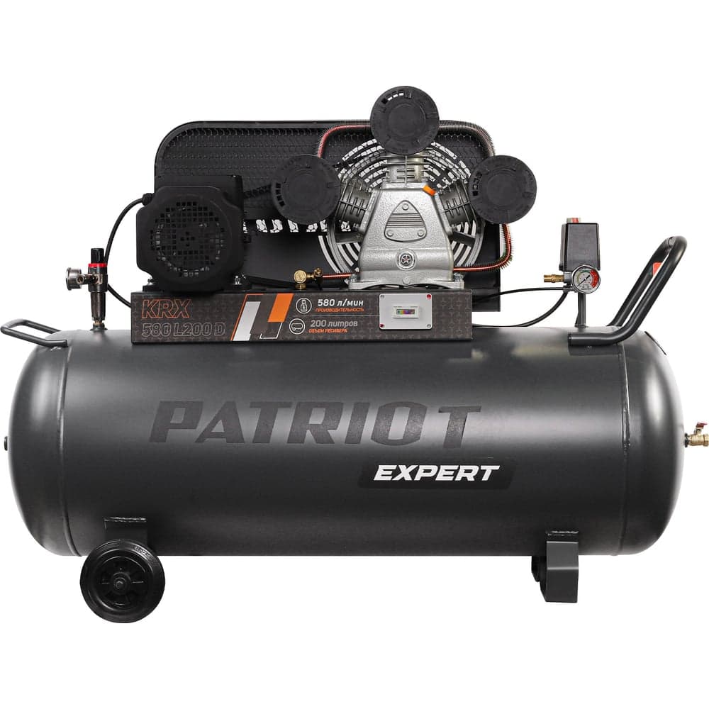 Компрессор Patriot KRX 580 L200 D, поршневой, ременной, масляный, 580 л/мин, 200 л, 10 бар, 3 кВт, 400 В 545302335