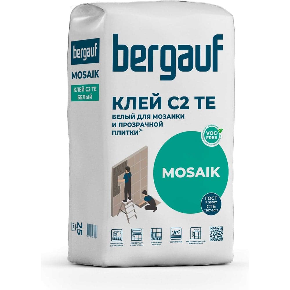 Клей Bergauf Mosaik белый для мозаики и прозрачной плитки, 25 кг 00211