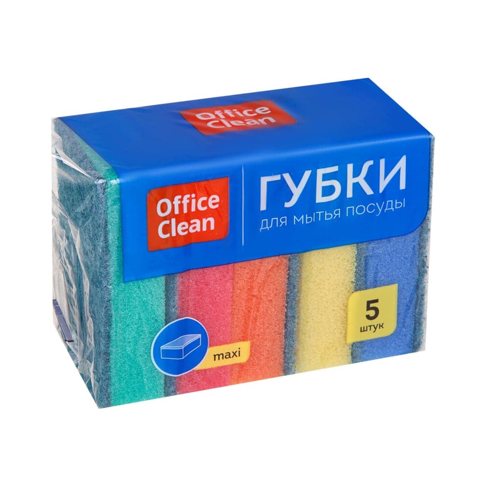 Губки для посуды OfficeClean Maxi поролон с абразивным слоем, 9х6.5х2.7 см, 5 шт 248977
