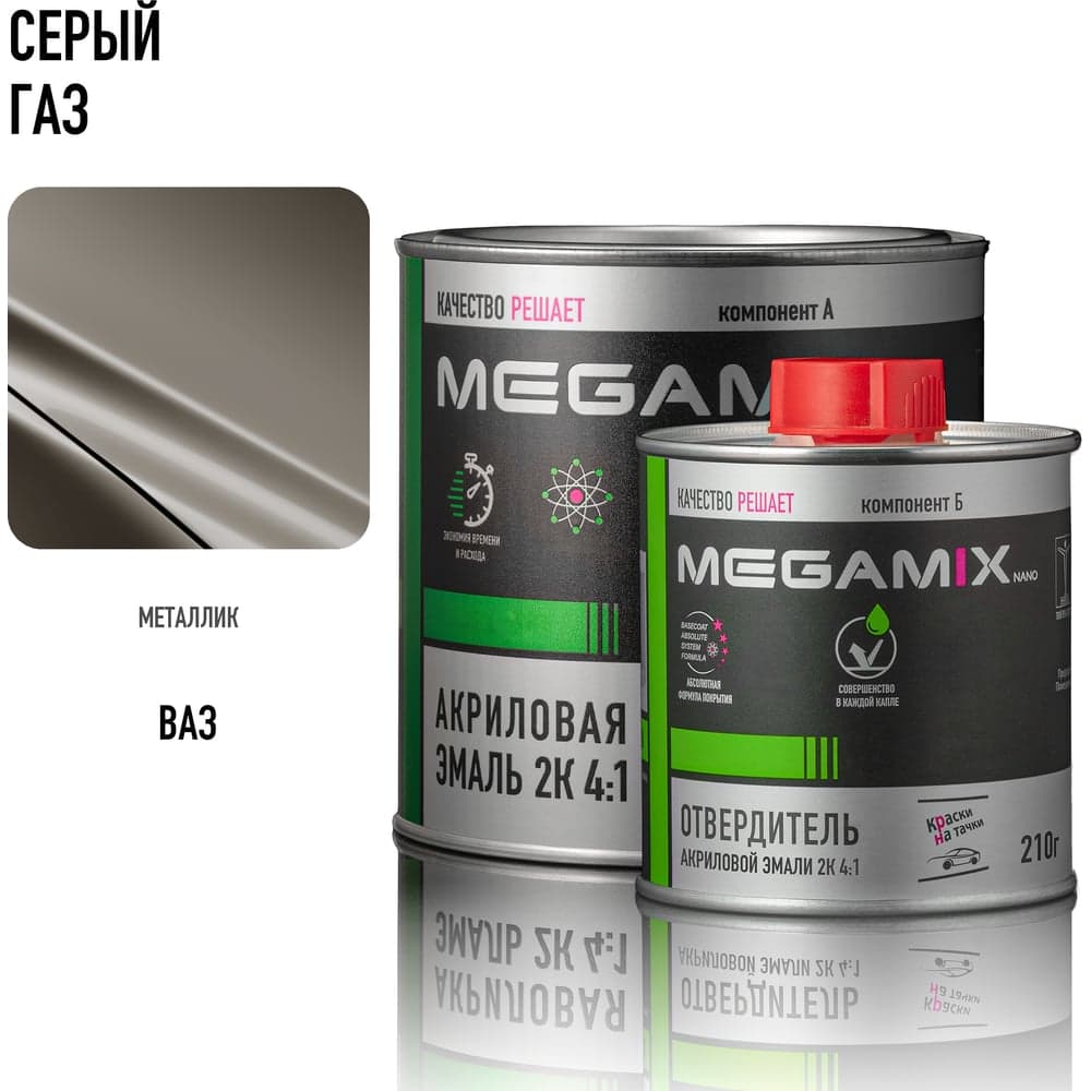 Акриловая эмаль Megamix 2К 4:1 Серый ГАЗ комплект: эмаль 840 мл + отвердитель 210 мл 4673755229826