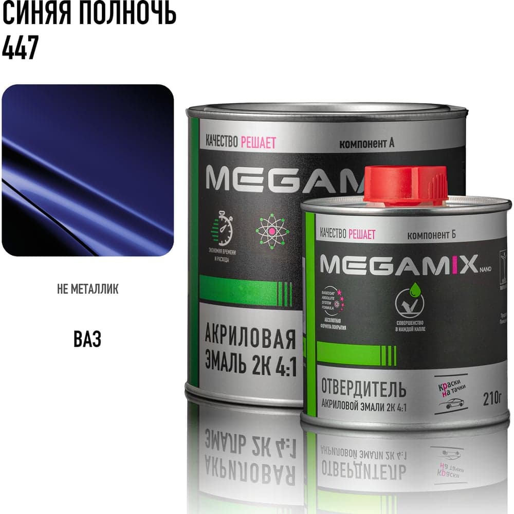 Акриловая эмаль Megamix 2К 4:1 Синяя полночь 447 комплект: эмаль 840 мл + отвердитель 210 мл 4673755229864