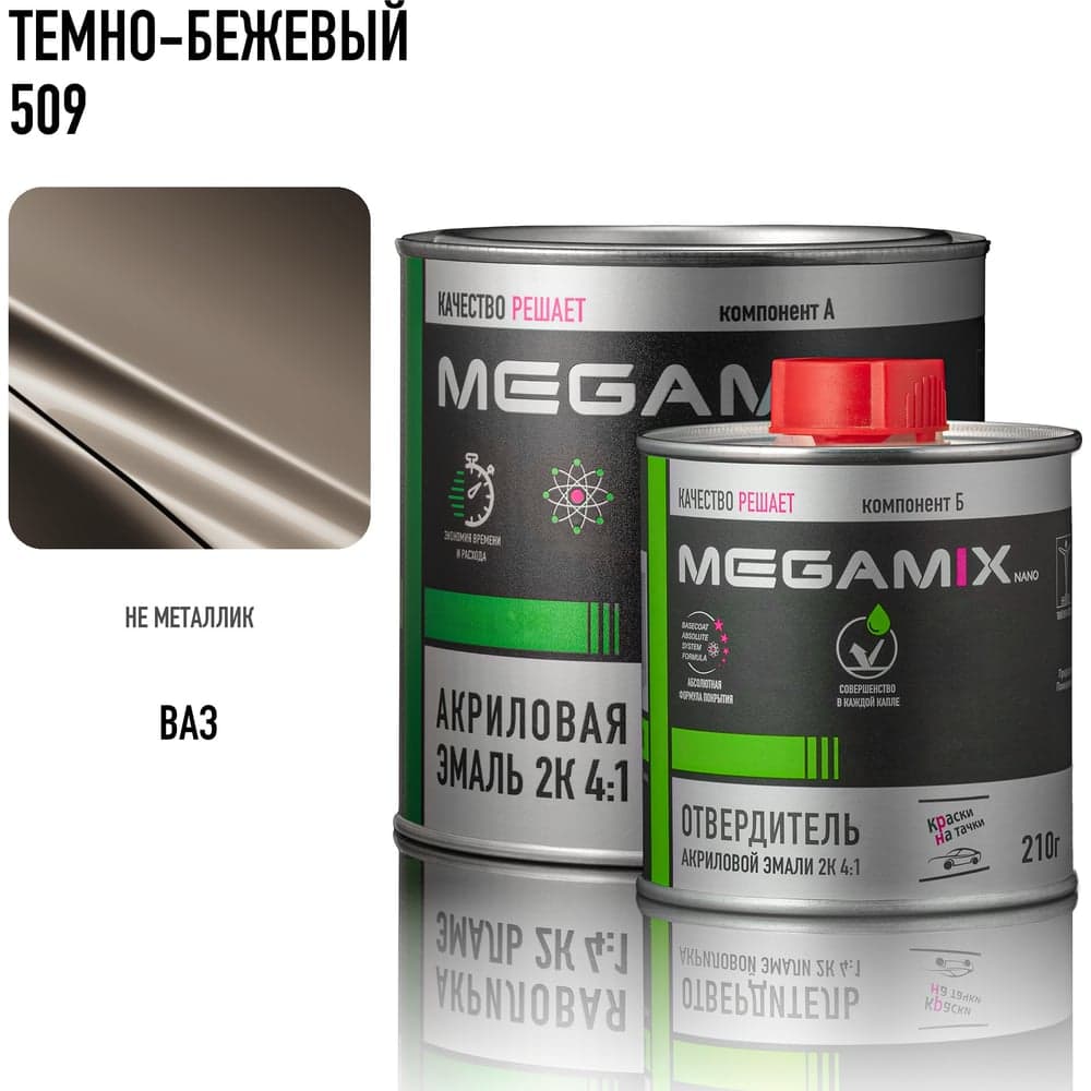Акриловая эмаль Megamix 2К 4:1 Темно-бежевая 509 комплект: эмаль 840 мл + отвердитель 210 мл 4673755229888