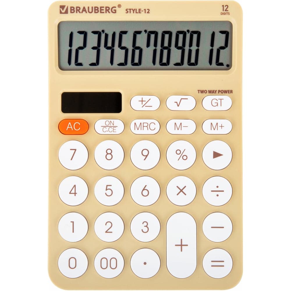 Калькулятор настольный BRAUBERG STYLE-12-BG 157х106 мм, 12 разрядов, двойное питание, бежевый 272967