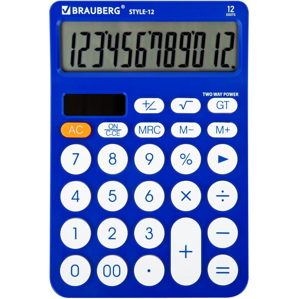 Калькулятор настольный BRAUBERG STYLE-12-BL 157х106 мм 12 разрядов, двойное питание, синий 272966