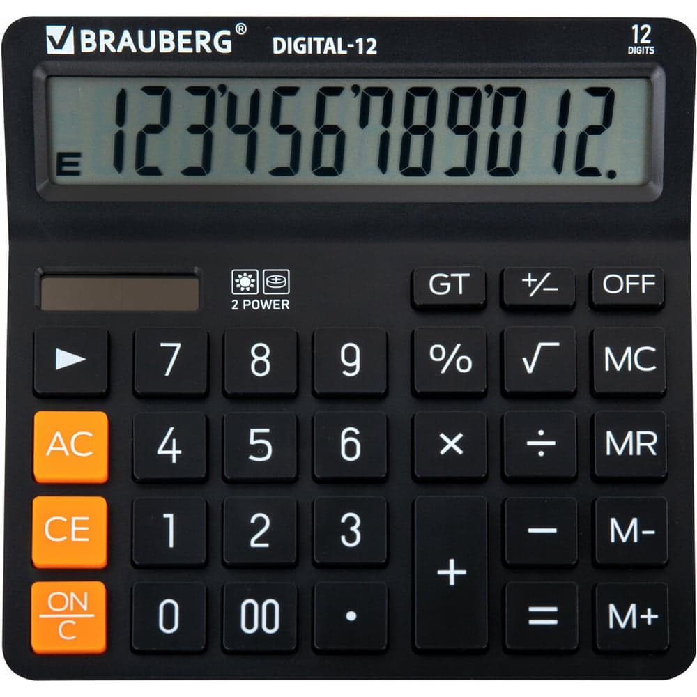 Калькулятор настольный BRAUBERG DIGITAL-12-BK 151х152 мм, 12 разрядов, двойное питание, черный 272968