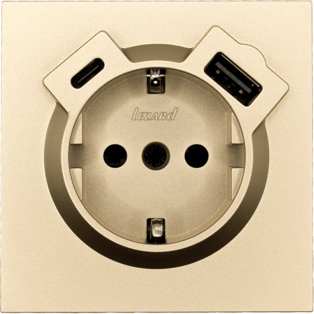 Розетка Lezard ZIMA с заземлением TC + USB разъем, золото 704-3688-181TC