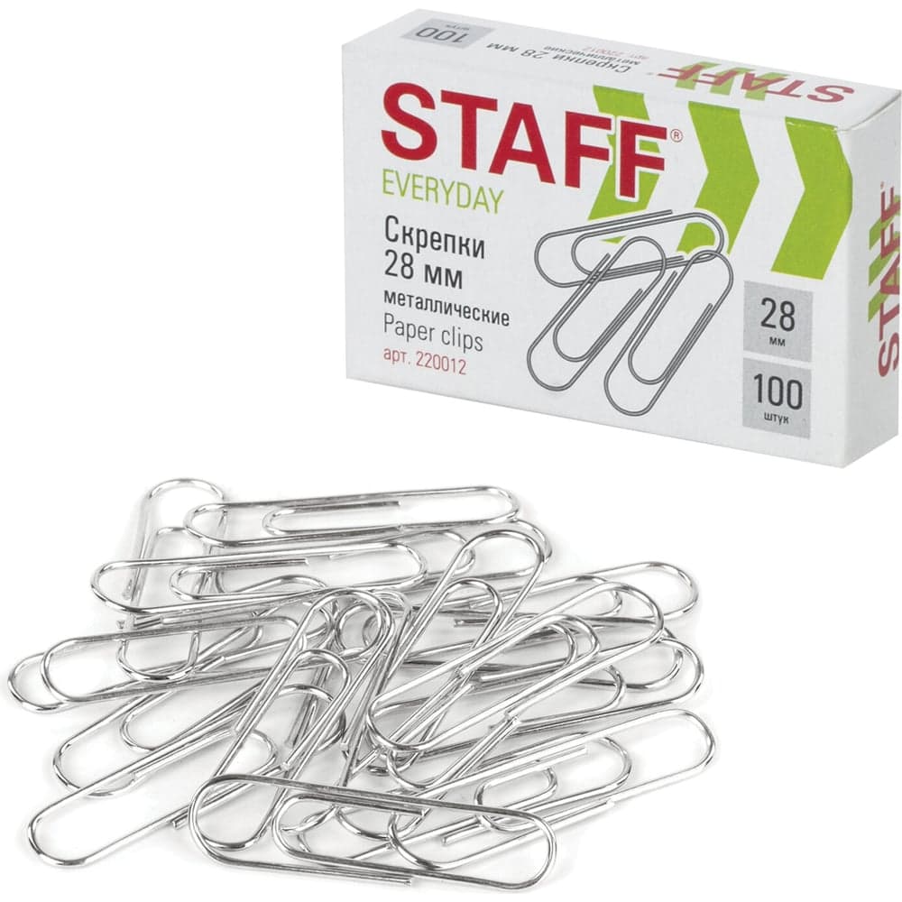 Скрепки Staff EVERYDAY 28 мм, металлические, 100 шт, в картонной коробке 220012