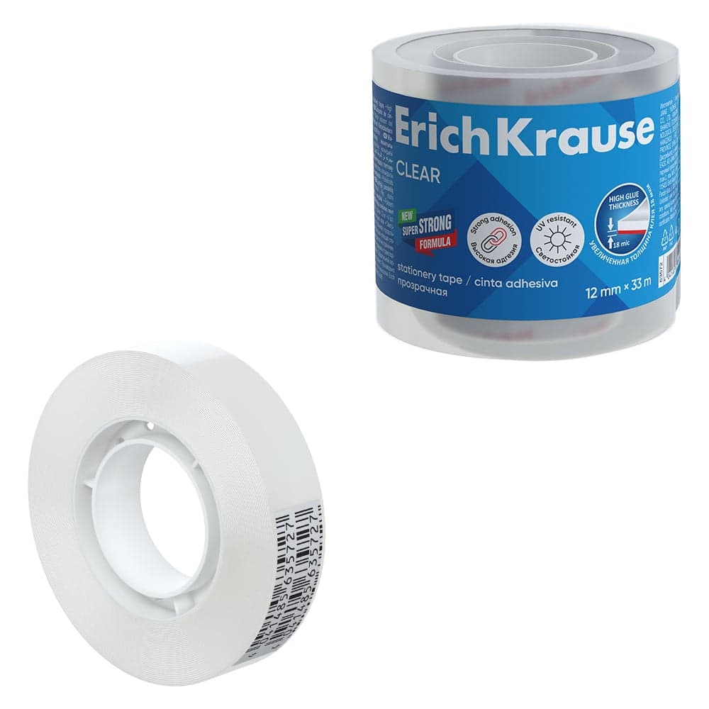 Набор ErichKrause из 4 клейких лент Прозрачная, 12 мм x 33 м, прозрачный (в пленке) 63572