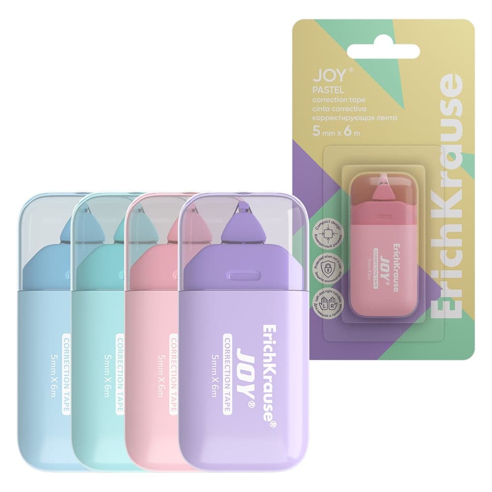 Корректирующая лента ErichKrause JOY® Пастель, 5 мм x 6 м, ассорти 61930