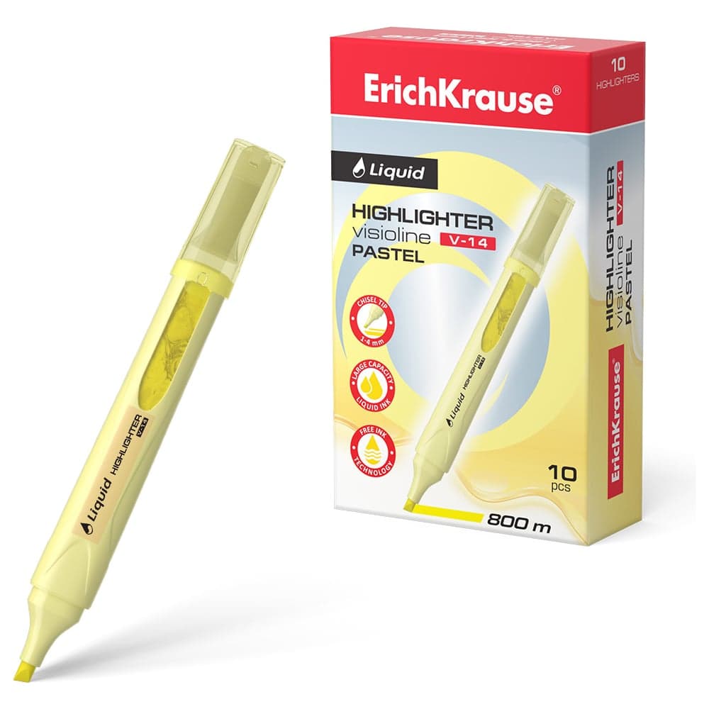 Маркер ErichKrause для выделения текста с жидкими чернилами VisioLine® V-14 Пастель, цвет чернил желтый 56023