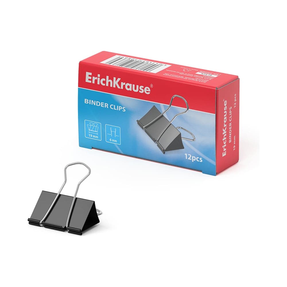 Зажимы ErichKrause для бумаг Классика, 19 мм, черный 25086