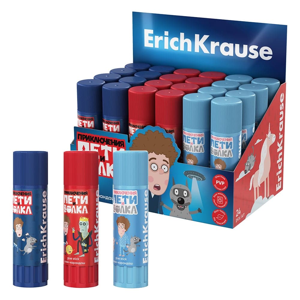Клей-карандаш ErichKrause Лёгкое склеивание Приключения Пети и Волка, 13 г, ассорти 60501