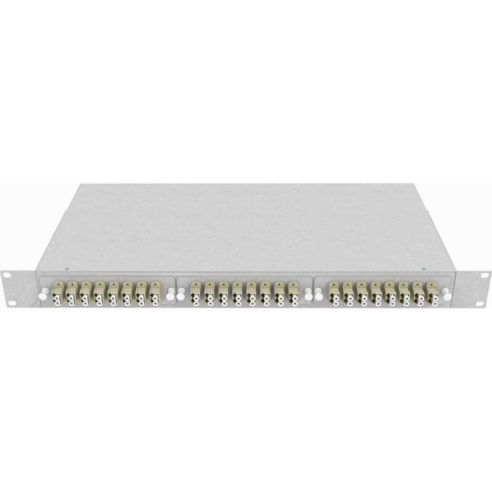 Кросс оптический стоечный TopLAN 19", 48 LC/PC адаптеров, многомодовый (50/125), 1U, серый, укомплектованный КРС-Top-1U-48LC/P-OM2-GY