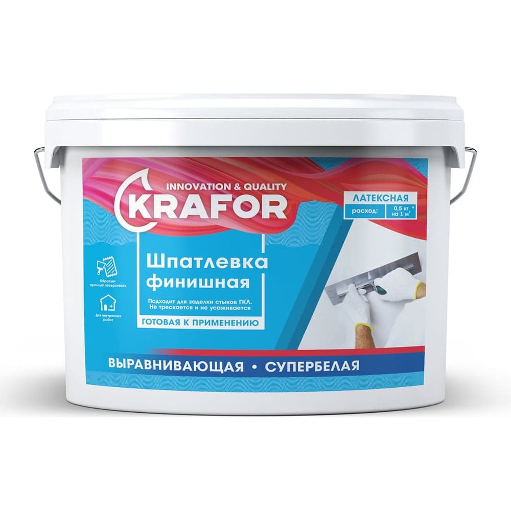 Шпатлевка латексная финишная KRAFOR выравнивающая, 3 кг 276502