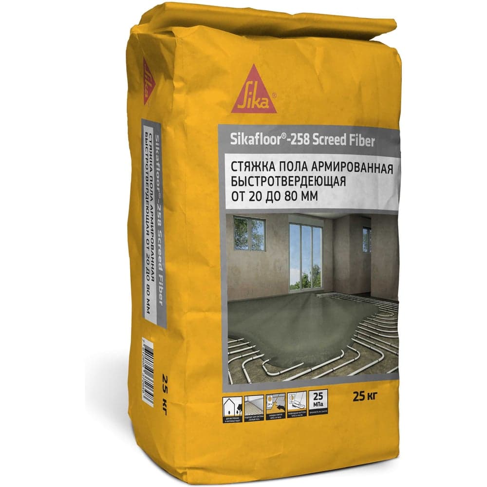 Стяжка армированная фиброй SIKA Floor-258 Screed Fiber от 20 до 80 мм, прочность 25 Мпа 535524