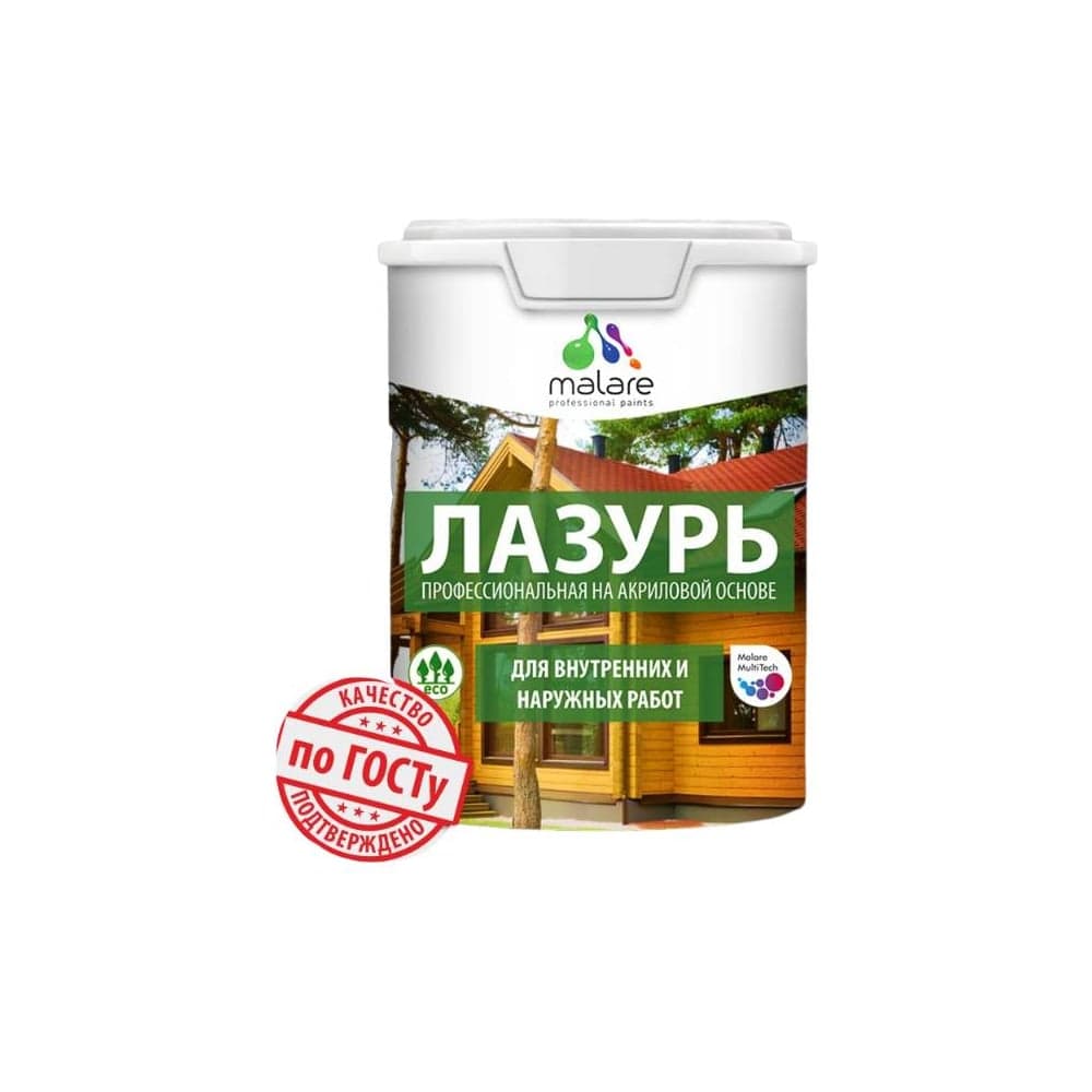 Лазурь-антисептик Professional для дерева MALARE, для любых деревянных поверхностей, акриловая, с антисептическим эффектом, быстроcохнущая без запаха, Еловая зелень, 1,8 ЛЗРЕЛЗПГ0180