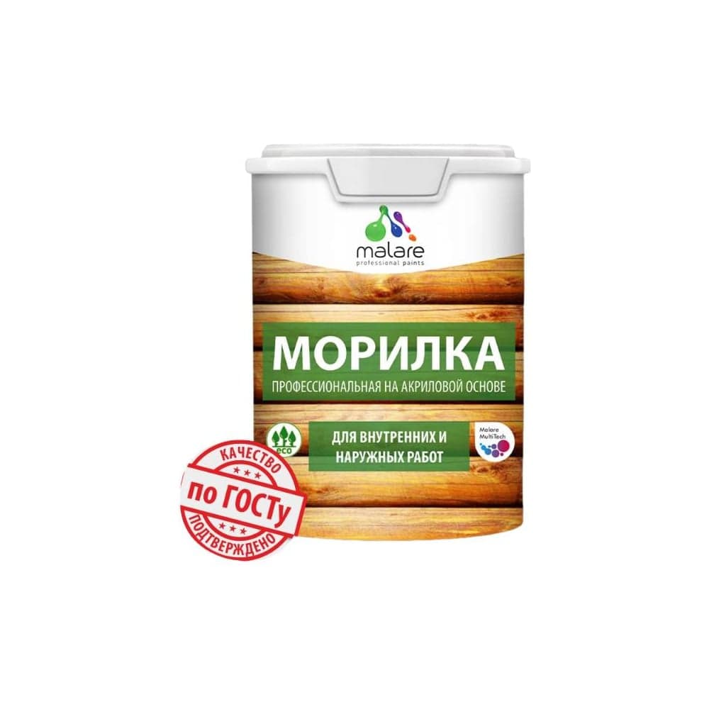 Морилка профессиональная Professional для дерева MALARE, для любых деревянных поверхностей, акриловая, быстро сохнет без запаха, цвет белый, 1,8 кг МРЛКБЕЛПГ0180