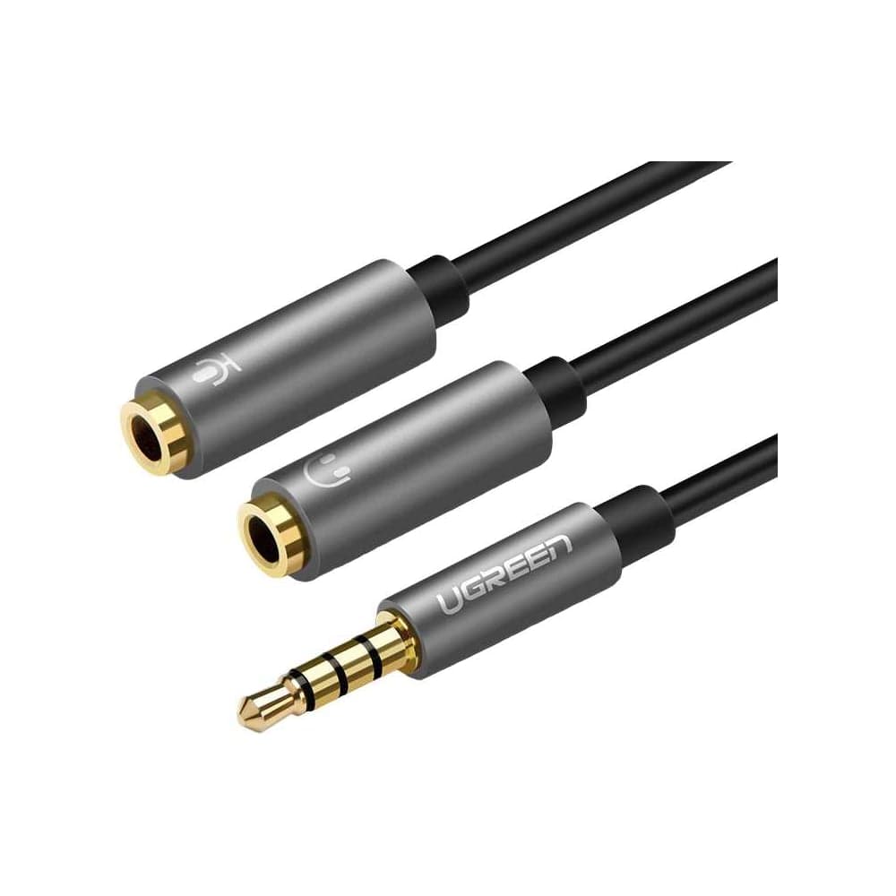 Кабель Ugreen AV141 3.5mm male to 2 Female Audio Cable Aluminum Case, 20см, черный 30619_