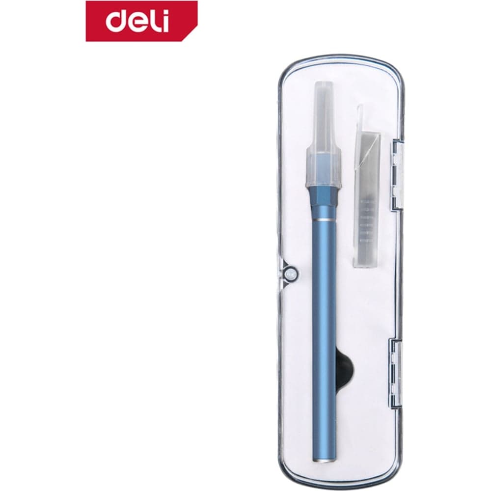 Нож-скальпель макетный DELI 146x9мм DL359201B (10 лезвий в комплекте, алюминиевый корпус, пластиковый кейс) 179583