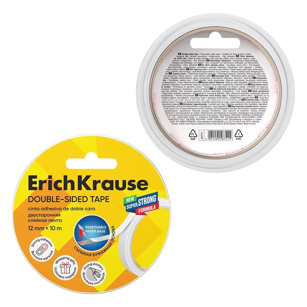 Двусторонняя клейкая лента ErichKrause прозрачная, 12ммх10м 19447