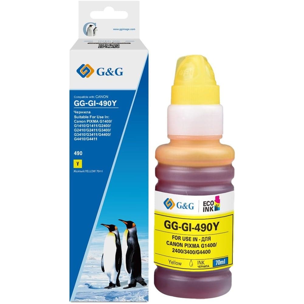 Чернила G&G GG-GI-490Y GI-490 желтый 70 мл для Canon Pixma G1400/G2400/G3400/G4400 1935329