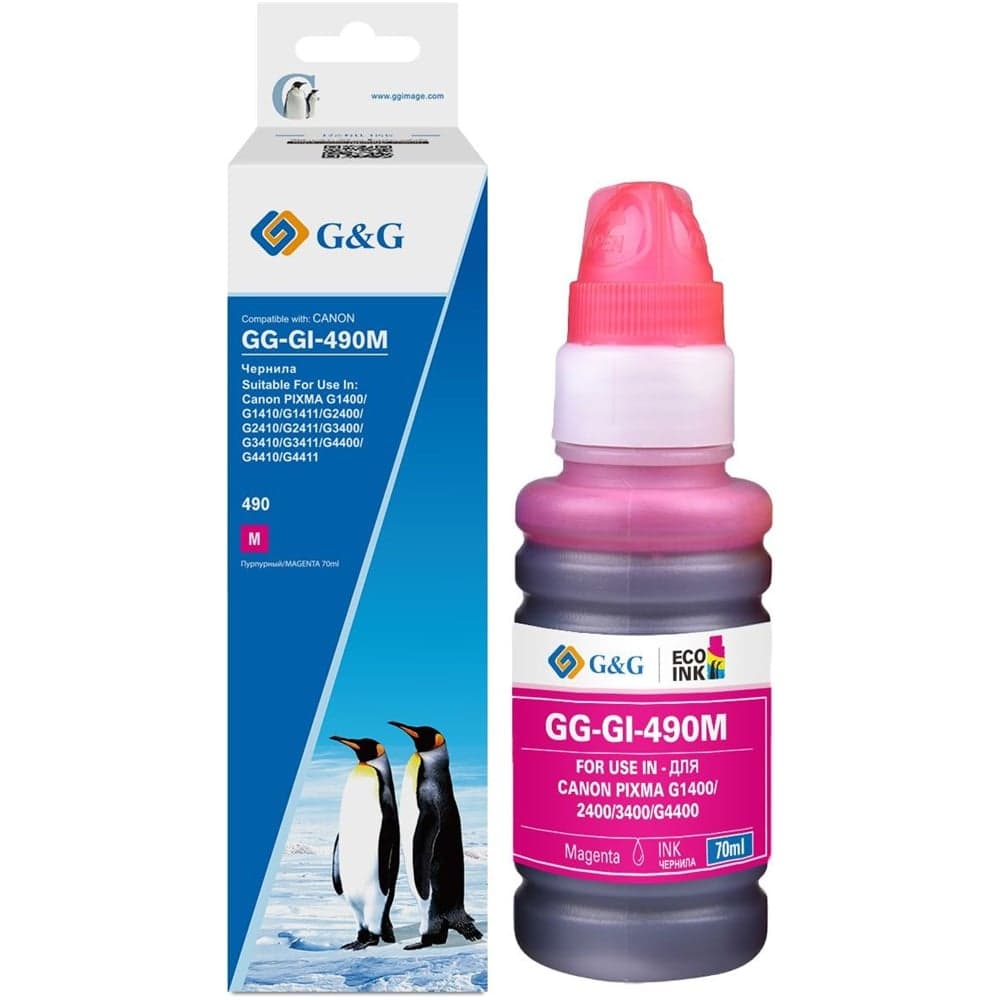 Чернила G&G GG-GI-490M GI-490 пурпурный 70 мл для Canon Pixma G1400/G2400/G3400/G4400 1935325