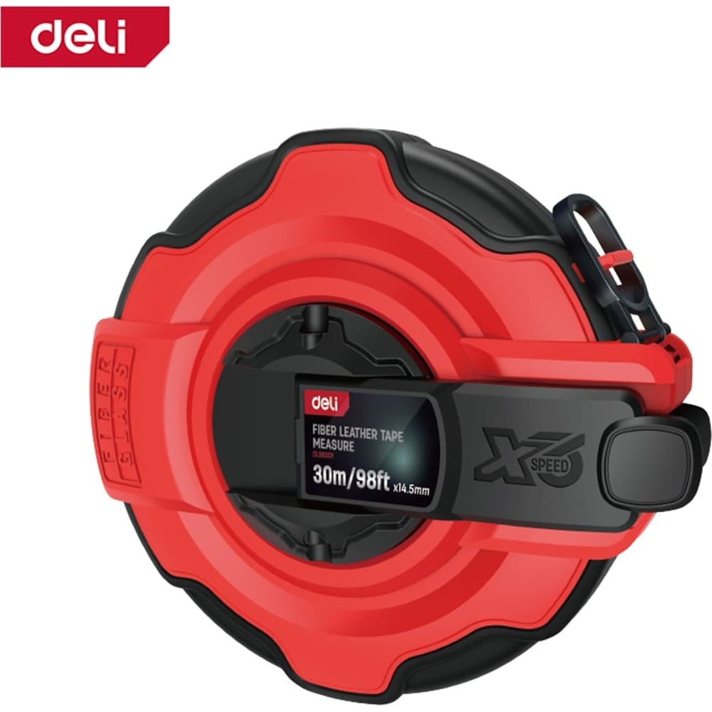 Мерная лента профессиональная DELI 30м х 14,5мм DL9930Y (ударопрочный корпус, полотно из стекловолокна и ПВХ, супербыстрое сматывание ленты) 178766