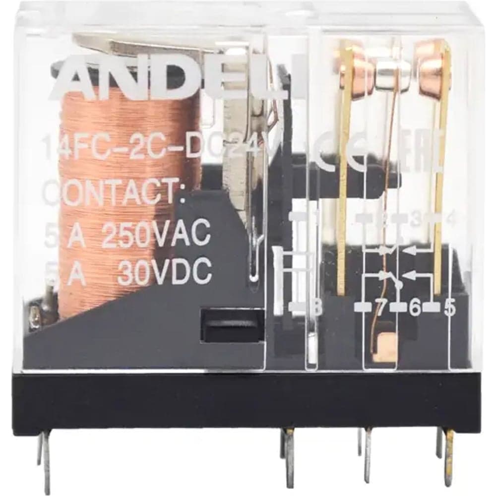 Реле промежуточное на 2 контакта ANDELI JQX-14FC-2C 24V DC артикул ADL09-280