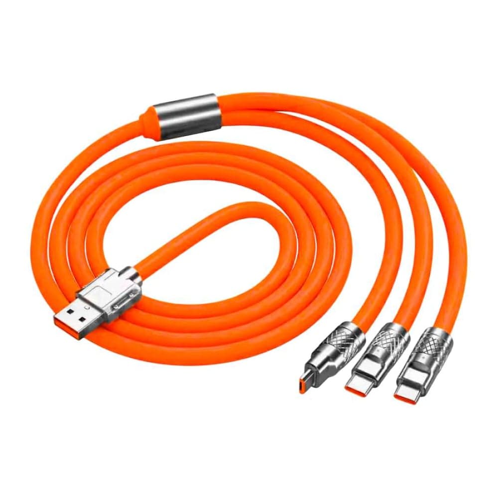 Кабель быстрой зарядки ZDK 3в1 (usb type c, micro usb, lightning) 120 см, цвет оранжевый, one30or