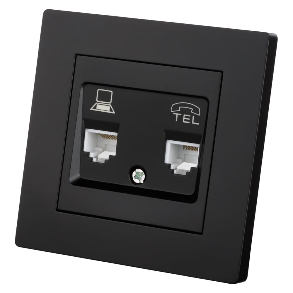Розетка телефонная + компьютерная TDM ELECTRIC RJ11 + RJ45, черная, Сенеж TDM SQ1816-0327
