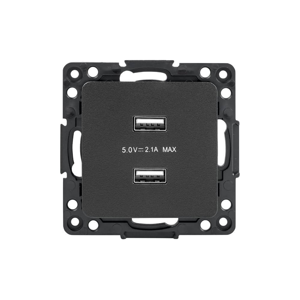 Механизм розетки EKF Стокгольм, USB, 2-местная, 2,1А, черный, PROxima EZR16-028-10-2USB