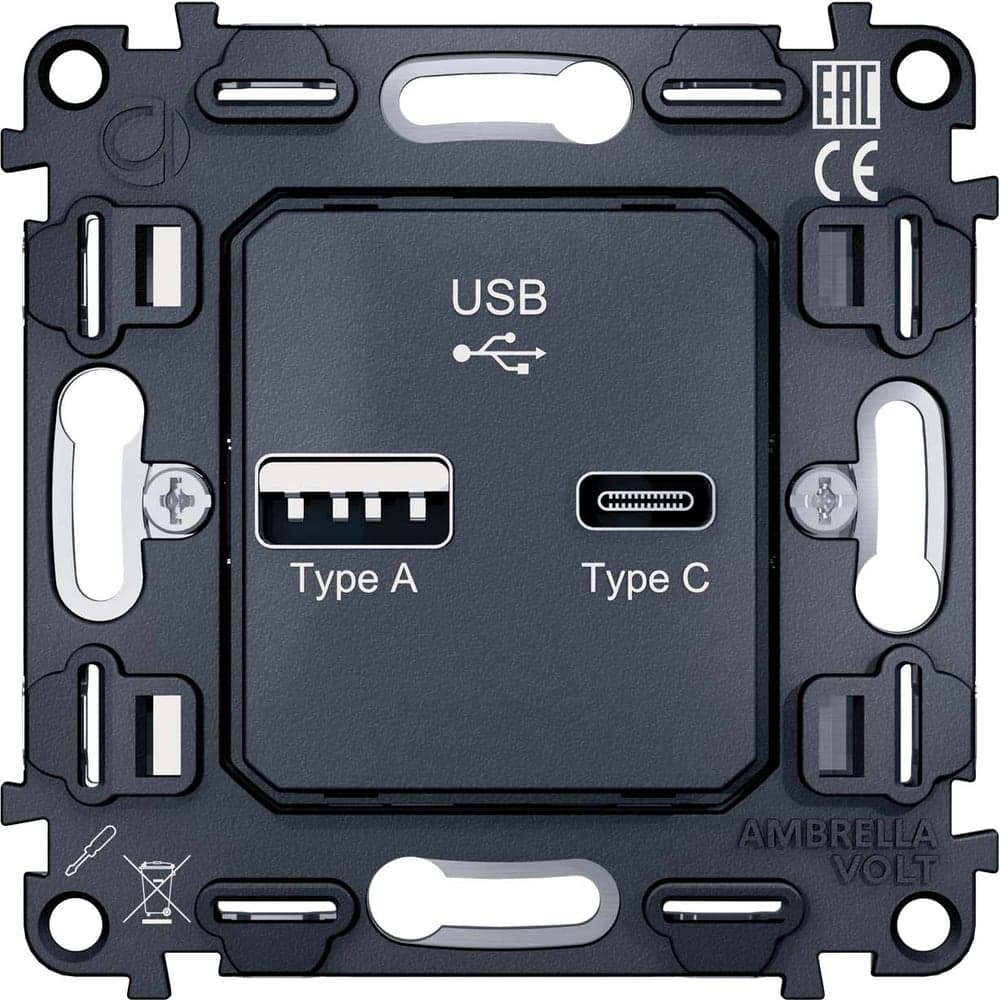 Механизм розетки Ambrella VOLT 2USB A+C 20W быстрая зарядка VM177