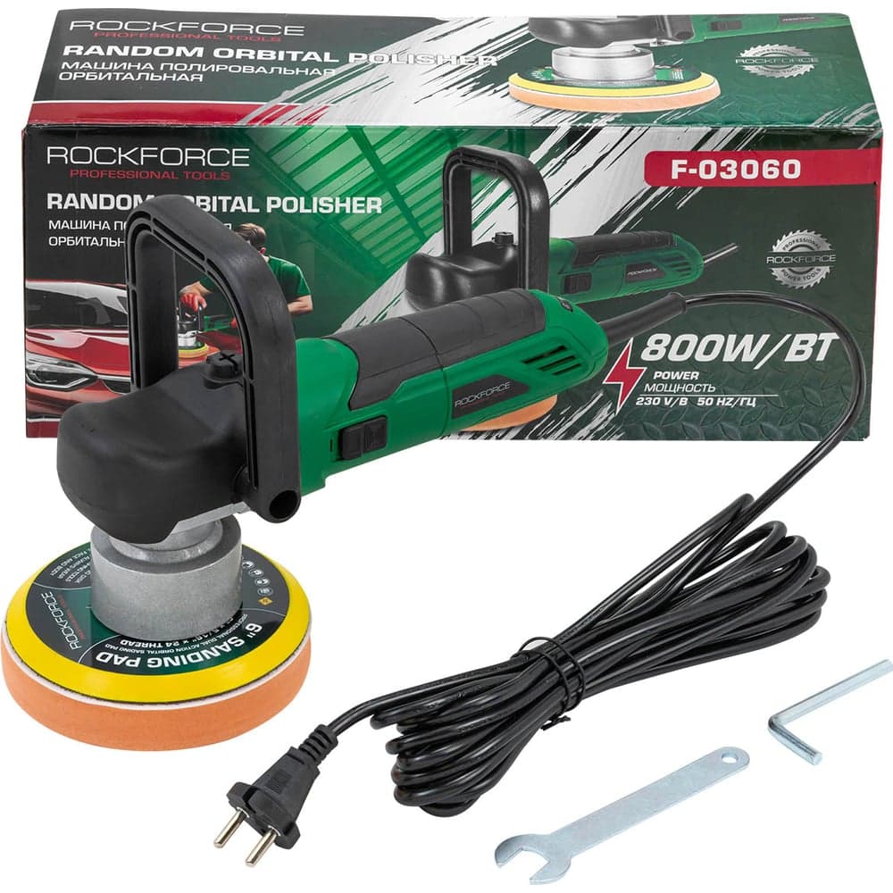 Машина полировальная орбитальная электрическая Rockforce 230В, 800Вт, 2000-6800об/мин, диаметр круга 150мм RF-F-03060(62347)