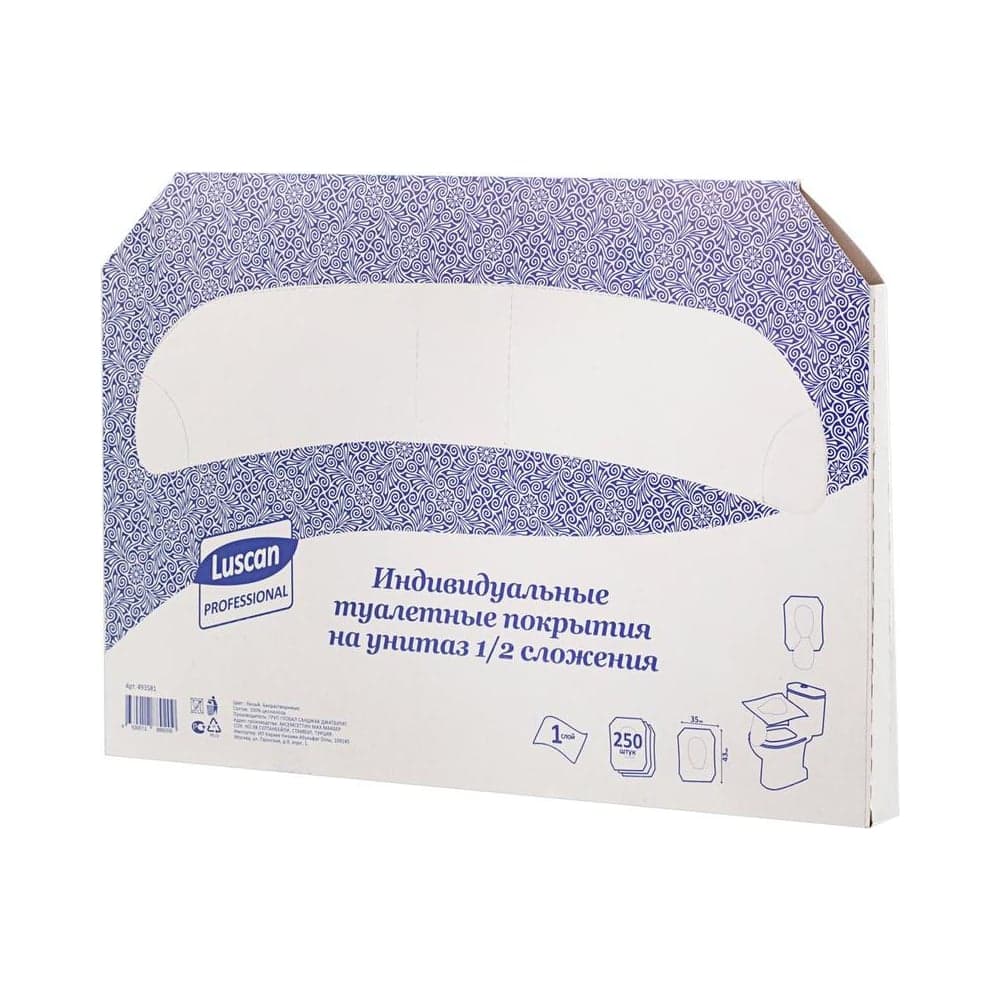 Одноразовые покрытия на унитаз Luscan PROFESSIONAL Luscan Professional Etalon 1/2 слож 250шт/уп 493581