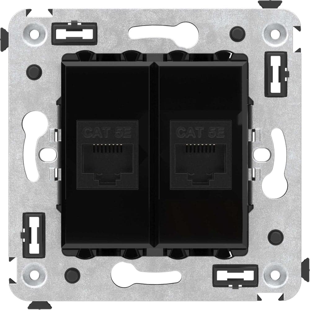 Компьютерная розетка DKC RJ 45, без шторки, в стену, кат.5е, двойная, Avanti, Черный квадрат, 1 шт. 4402664