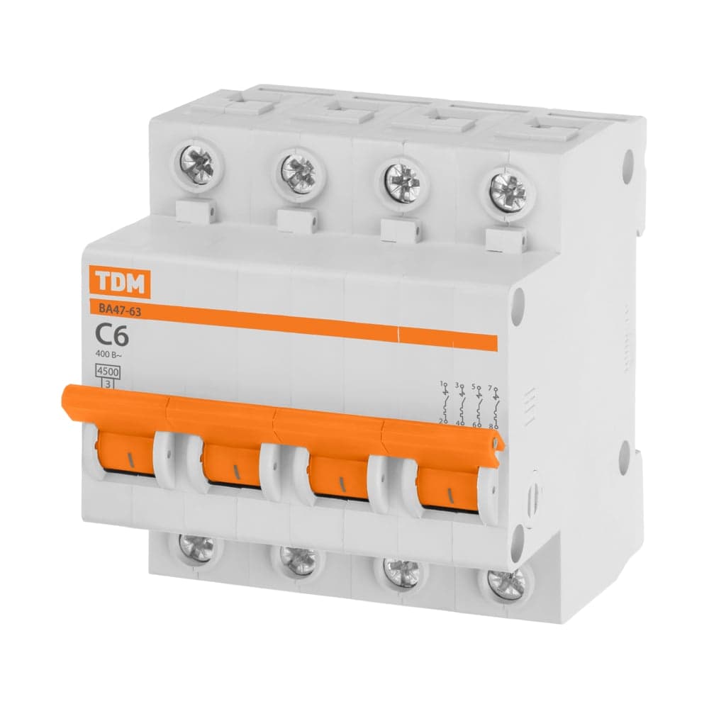 Автоматический выключатель TDM ELECTRIC ВА47-63 4Р 6А 4,5кА х-ка С SQ0218-0028