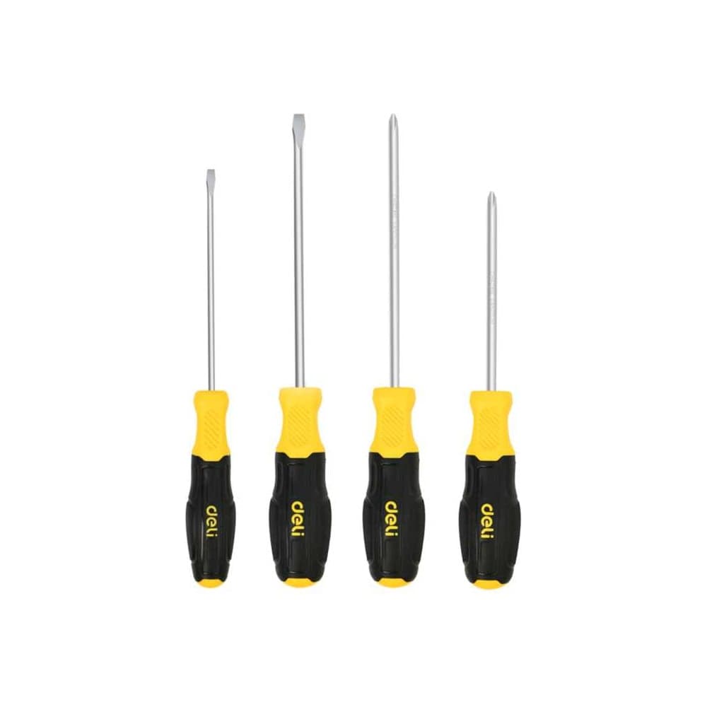 Набор отверток DELI 4 шт DL630004N (SL5/PH1x100 + SL6/PH2x150, сталь Cr-V, двухкомпонентная прорезиненная рукоять) 183594