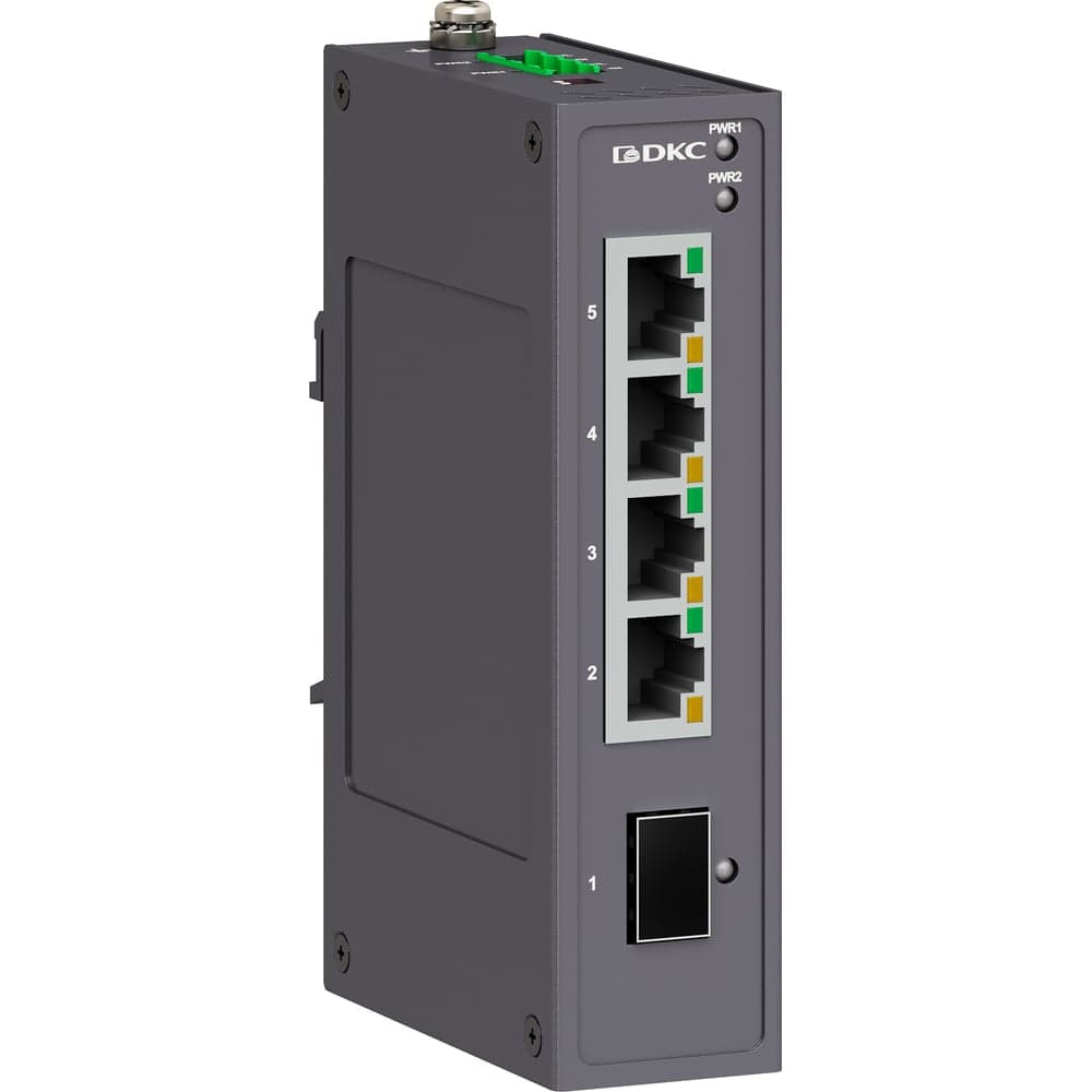 Промышленный неуправляемый коммутатор DKC 1×100Base X, SFP слот: 4× 10/100Base T X портов RJ45, 12 48В DC/18 30В AC, с рез N1000 1SFP N1000-1SFP4T-P2